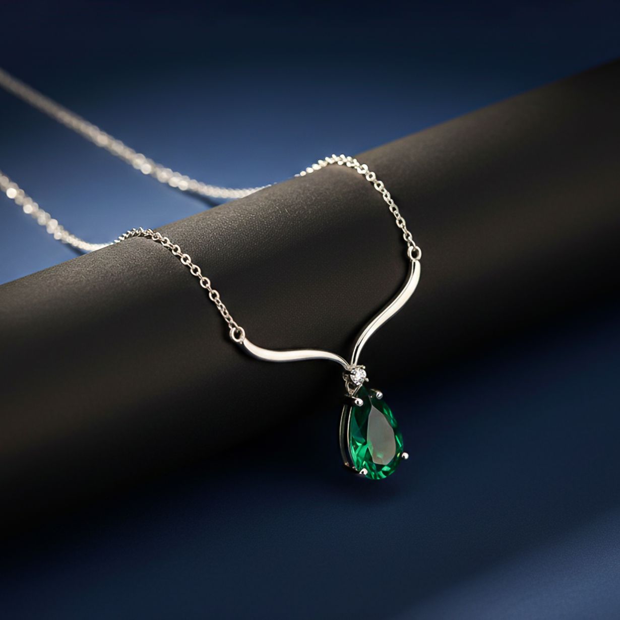 Sterling Silver Emerald Vine Drop Necklace