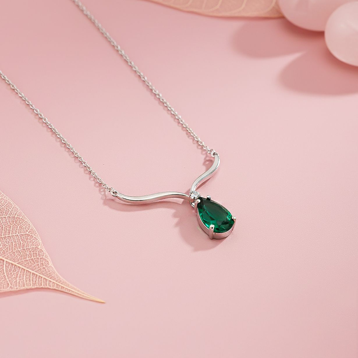 Sterling Silver Emerald Vine Drop Necklace