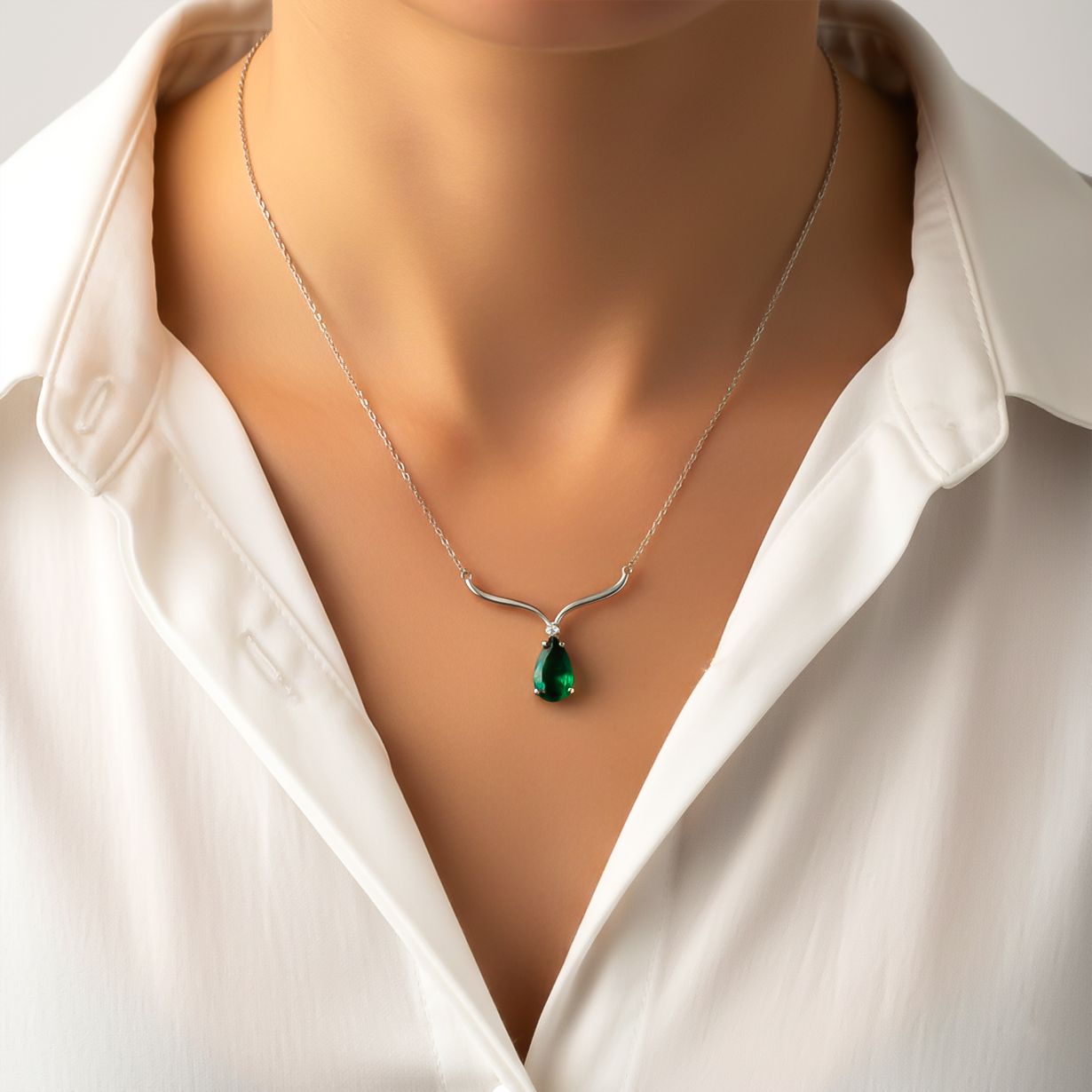 Sterling Silver Emerald Vine Drop Necklace