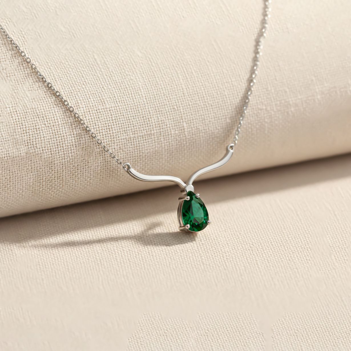 Sterling Silver Emerald Vine Drop Necklace