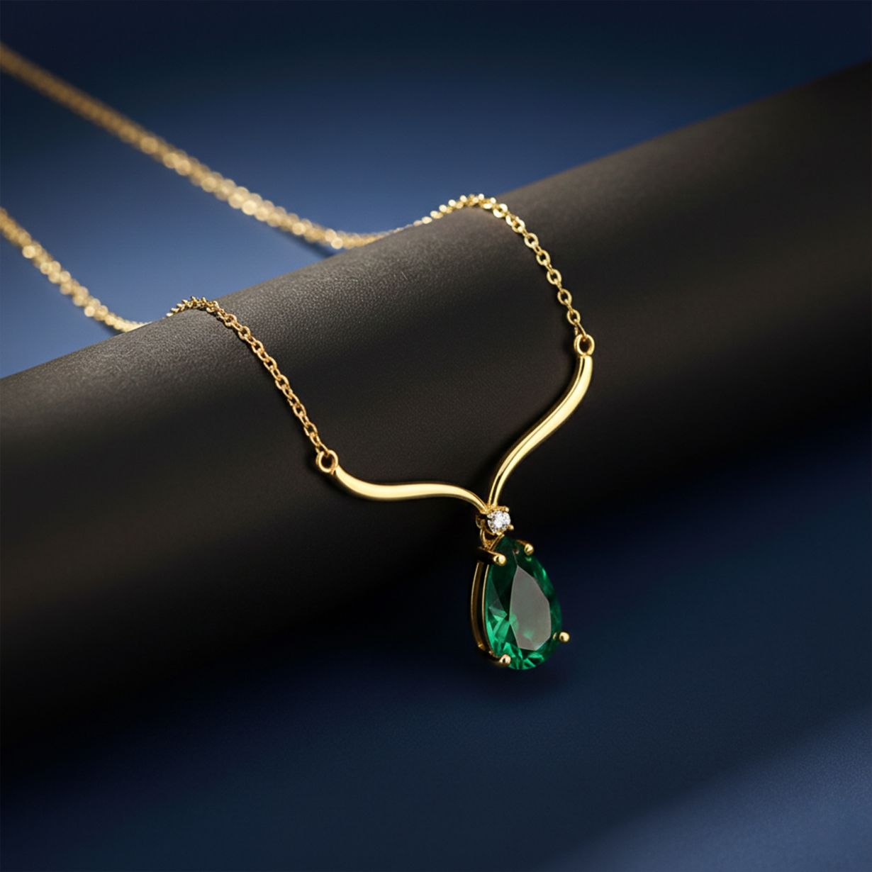 Sterling Silver Emerald Vine Drop Necklace