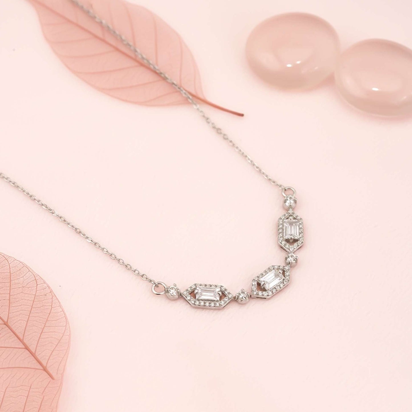 Silver Hexagonal Station Necklace