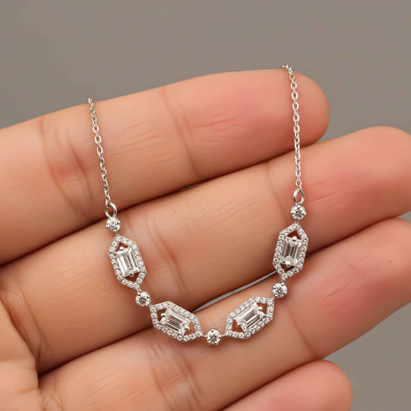 Silver Hexagonal Station Necklace