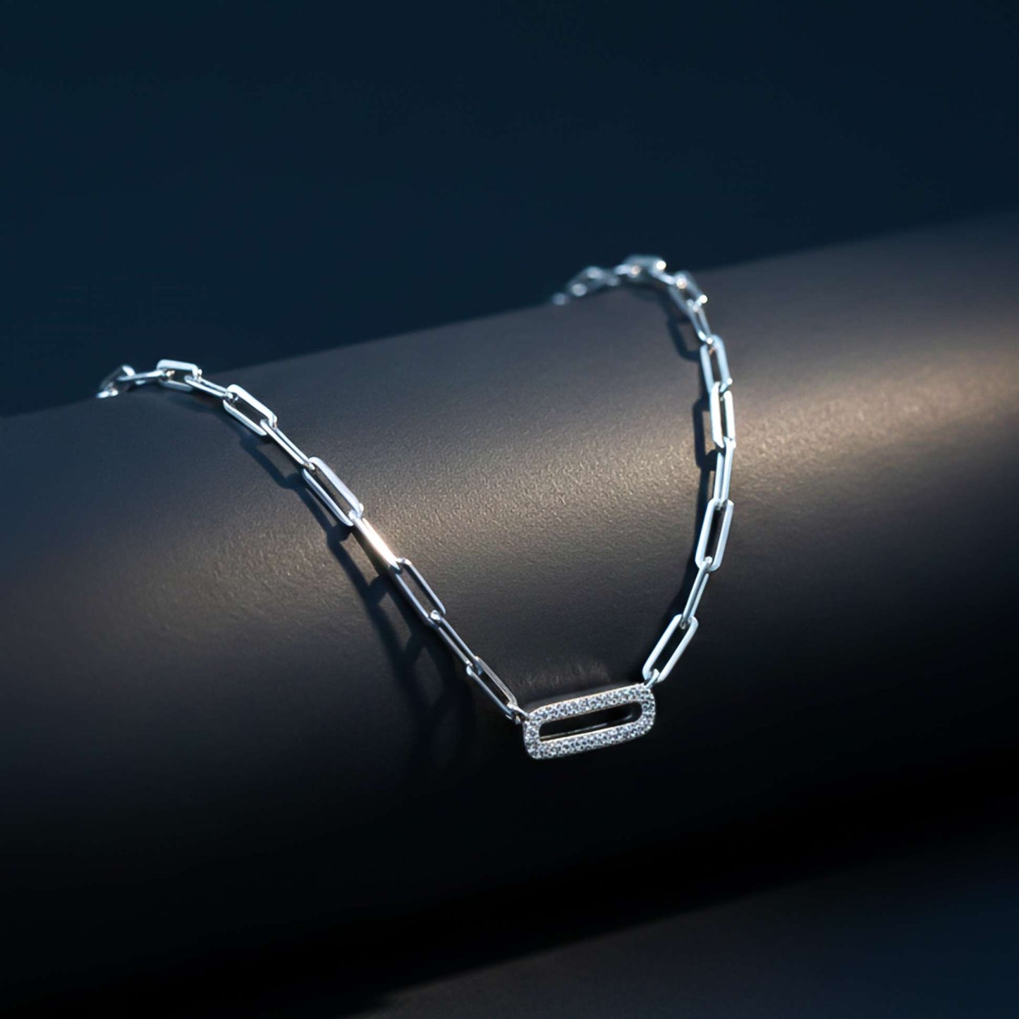 Silver Paperclick Chain Zircon Necklace