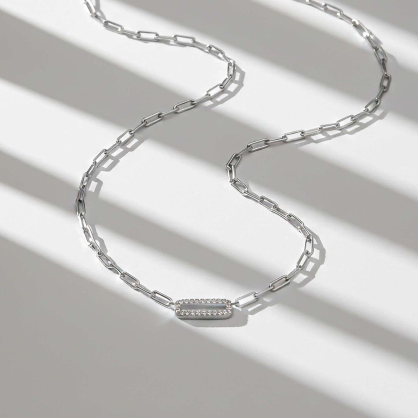Silver Paperclick Chain Zircon Necklace