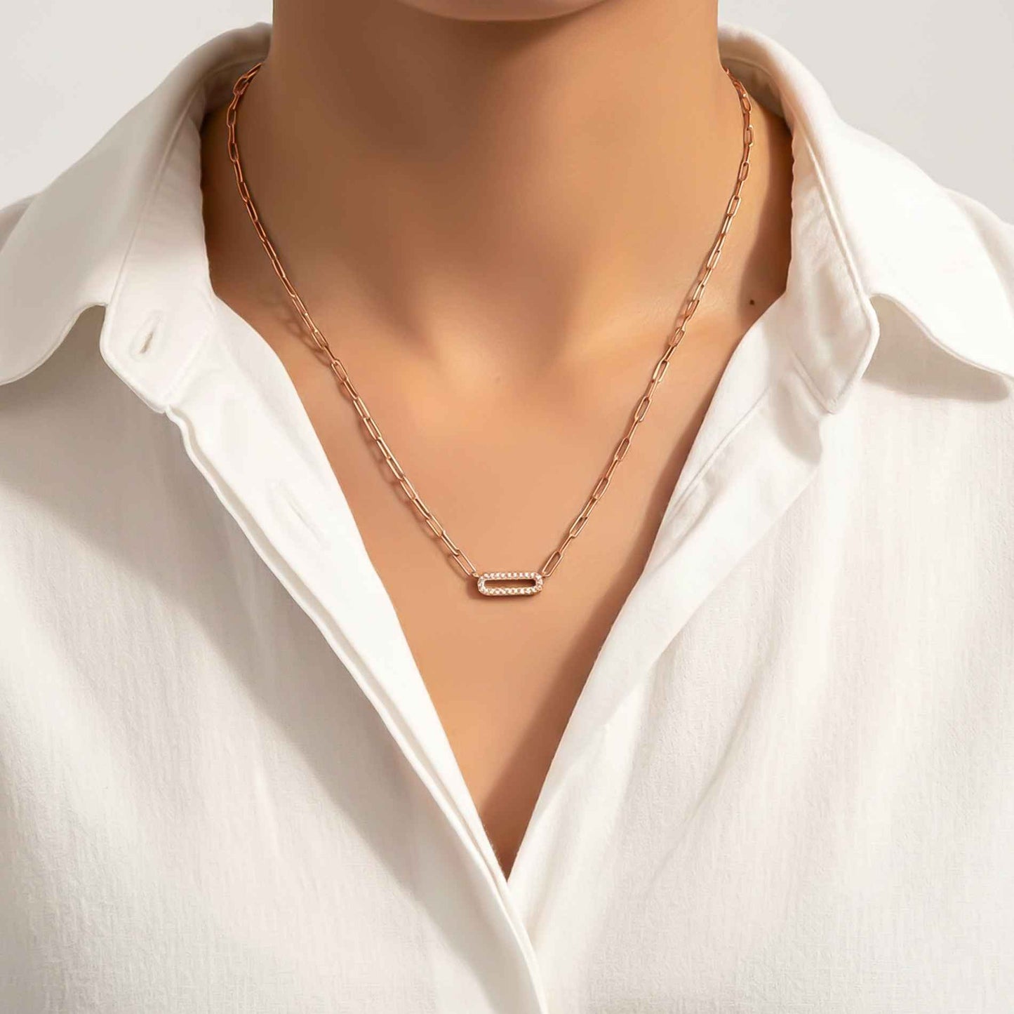 Silver Paperclick Chain Zircon Necklace