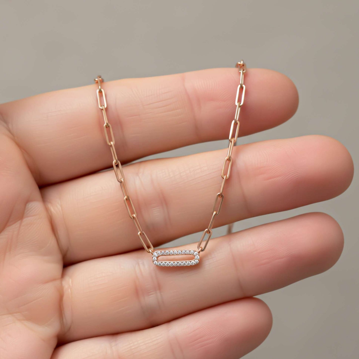 Silver Paperclick Chain Zircon Necklace