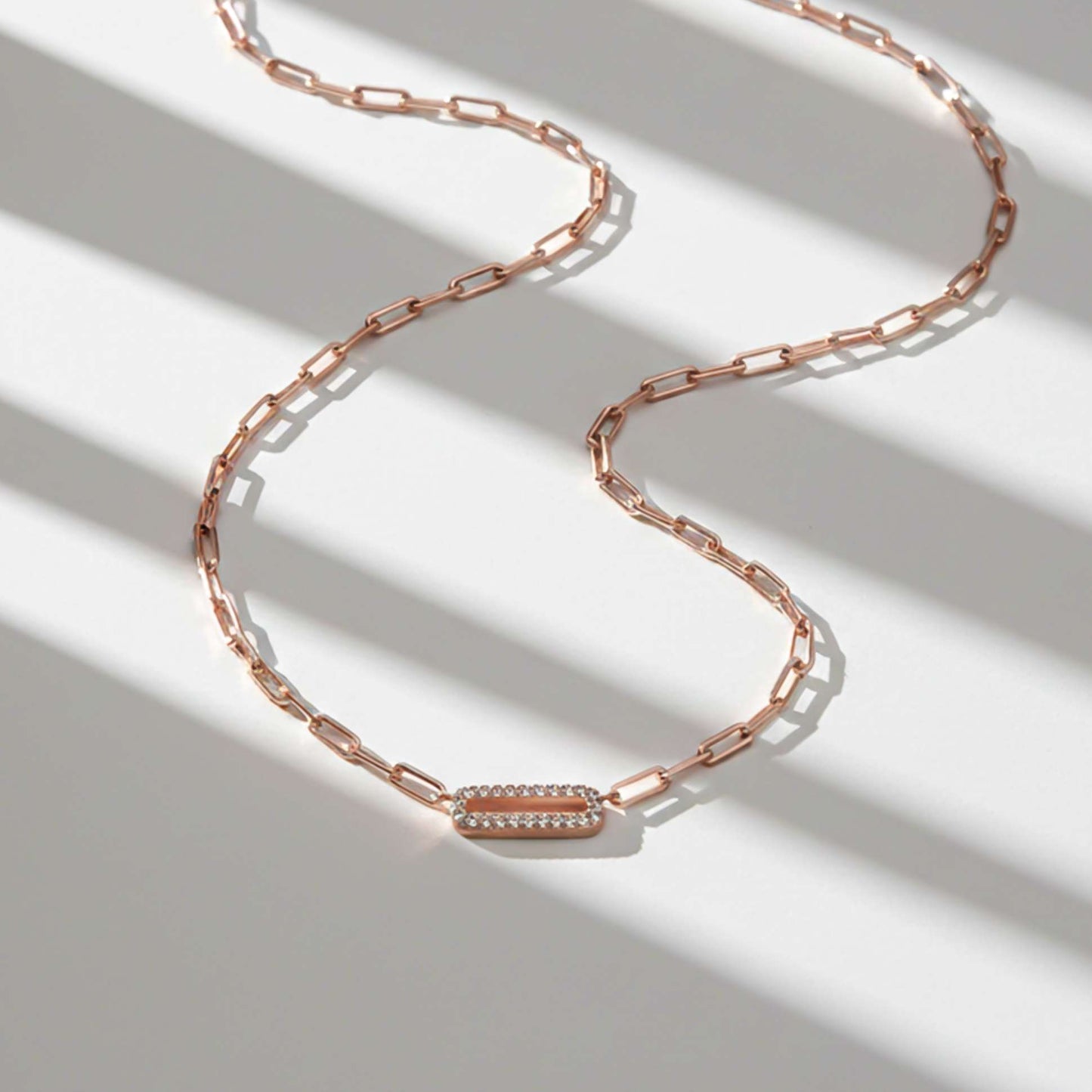 Silver Paperclick Chain Zircon Necklace