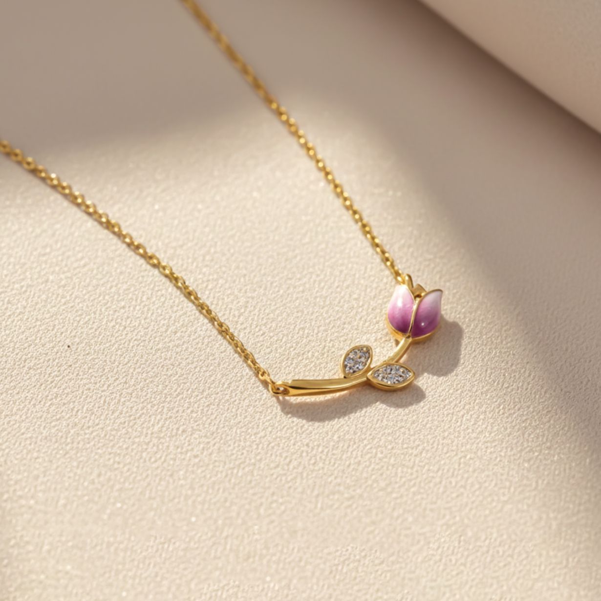 Sterling Silver Pink Vine Flower Necklace