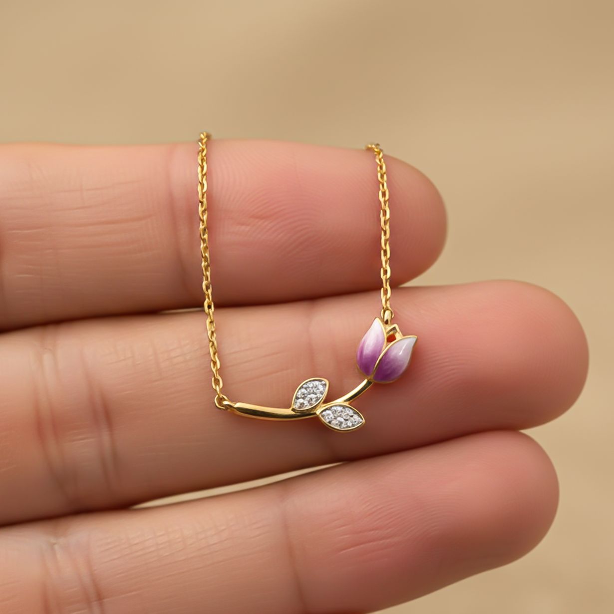 Sterling Silver Pink Vine Flower Necklace
