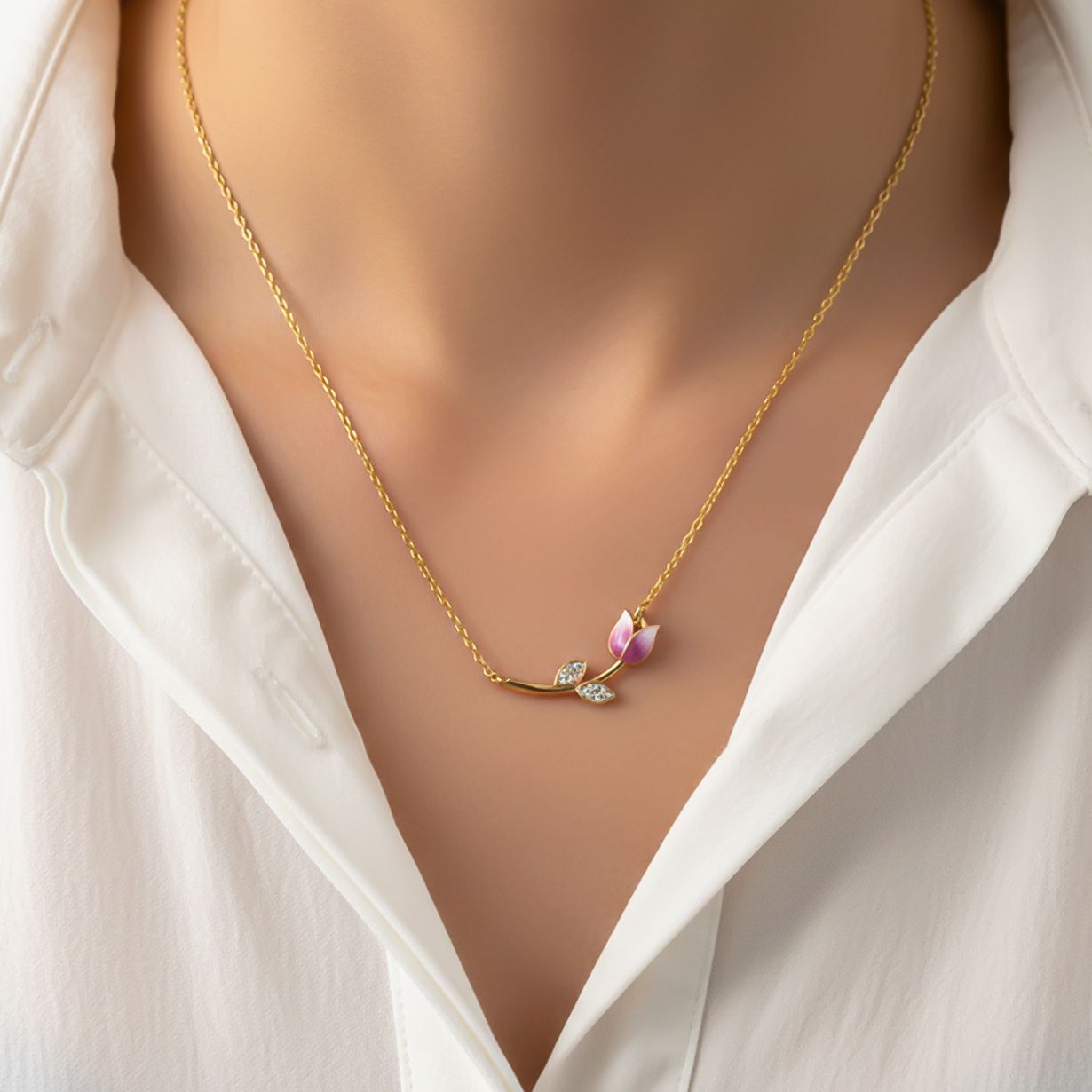 Sterling Silver Pink Vine Flower Necklace