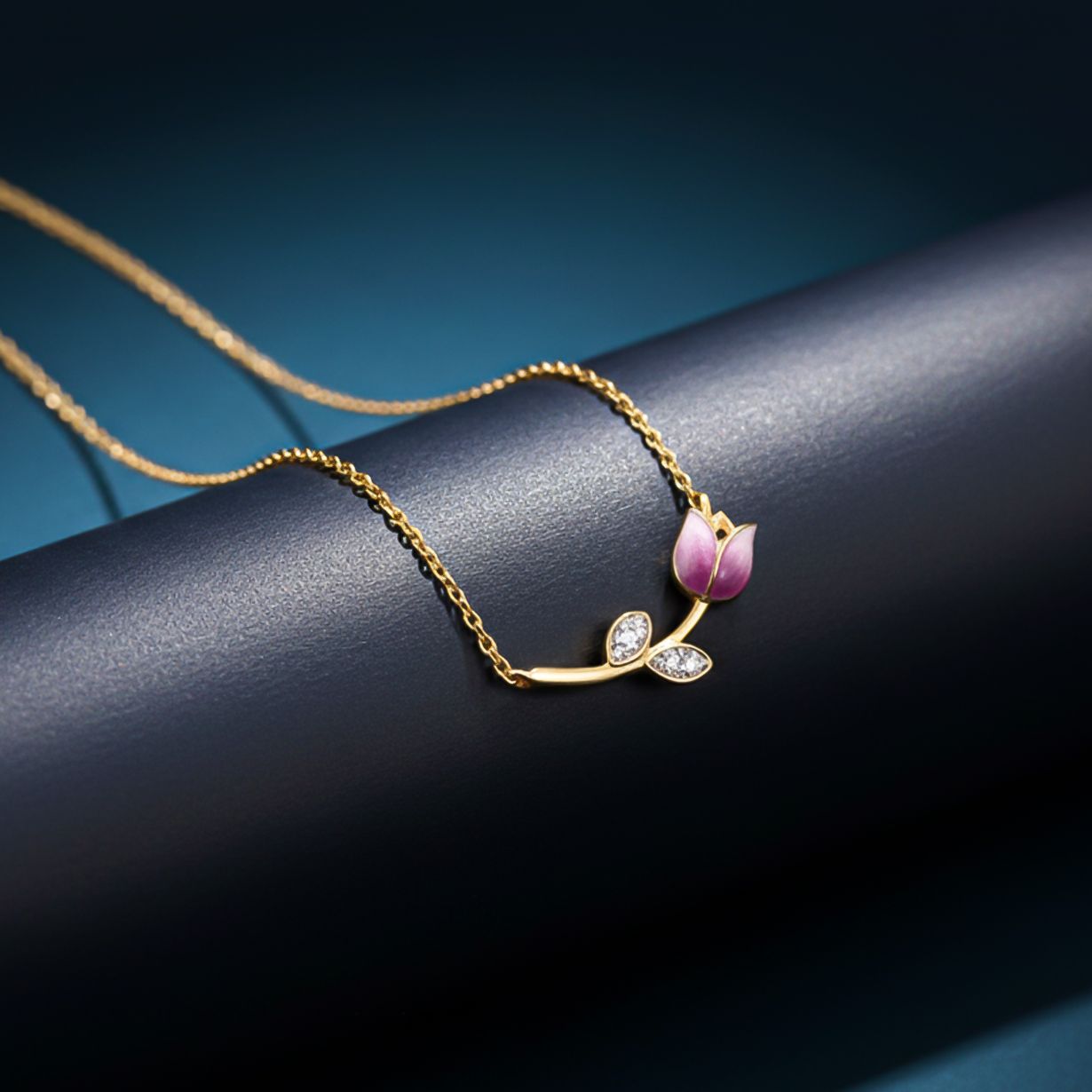 Sterling Silver Pink Vine Flower Necklace