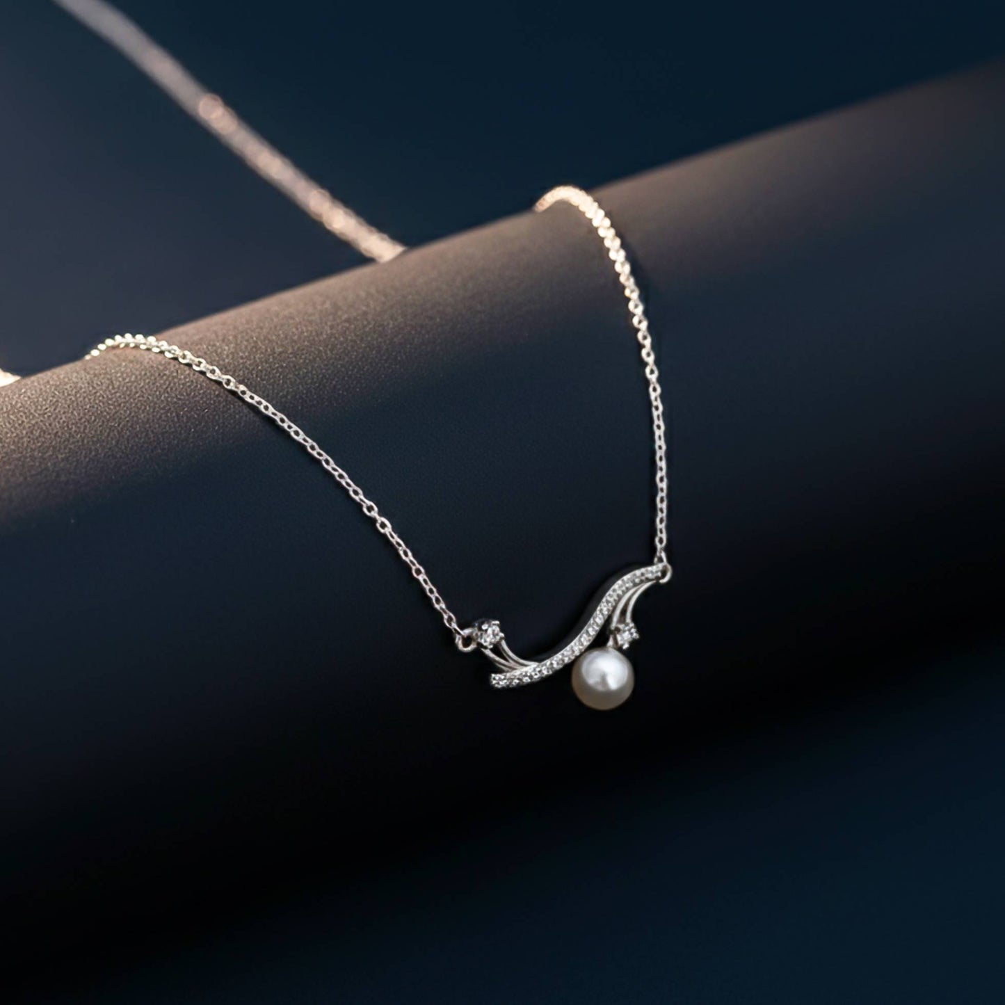 Silver Wave Pearl Necklace