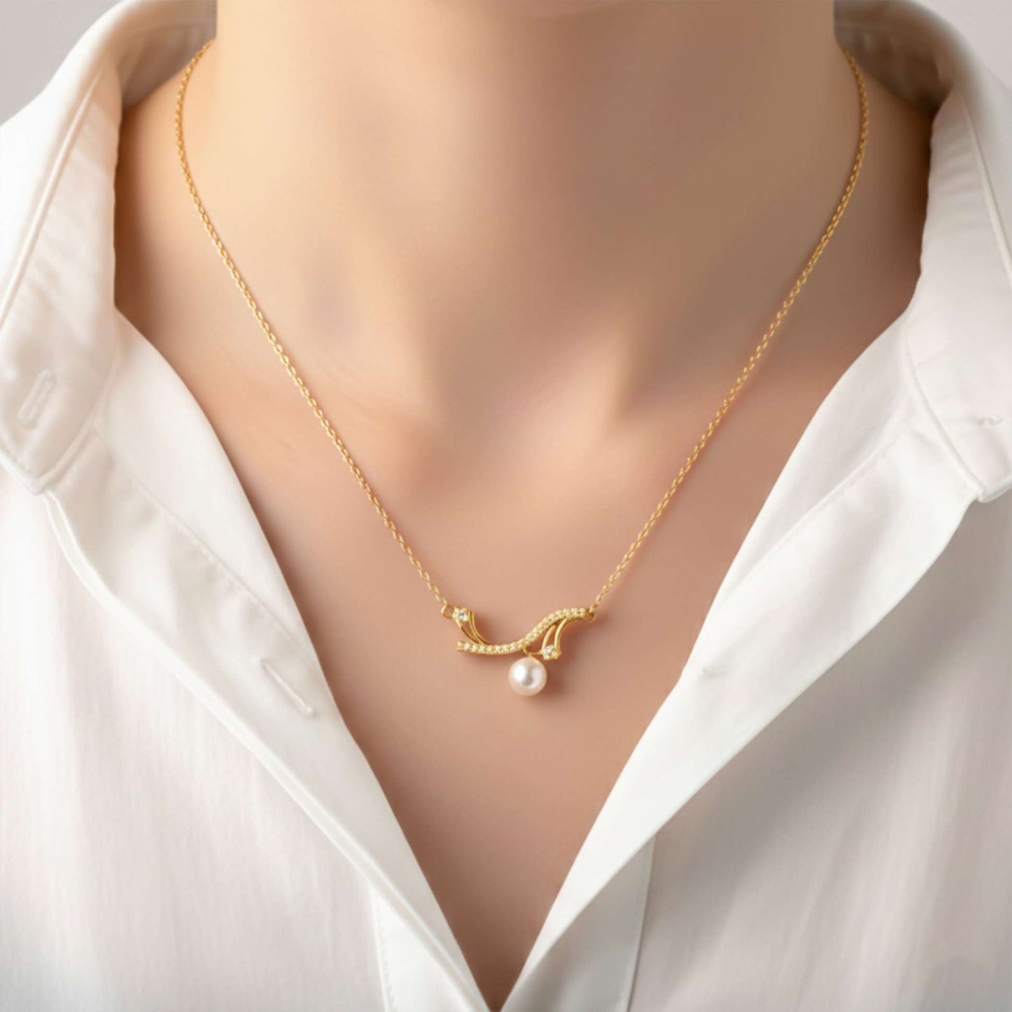 Silver Wave Pearl Necklace