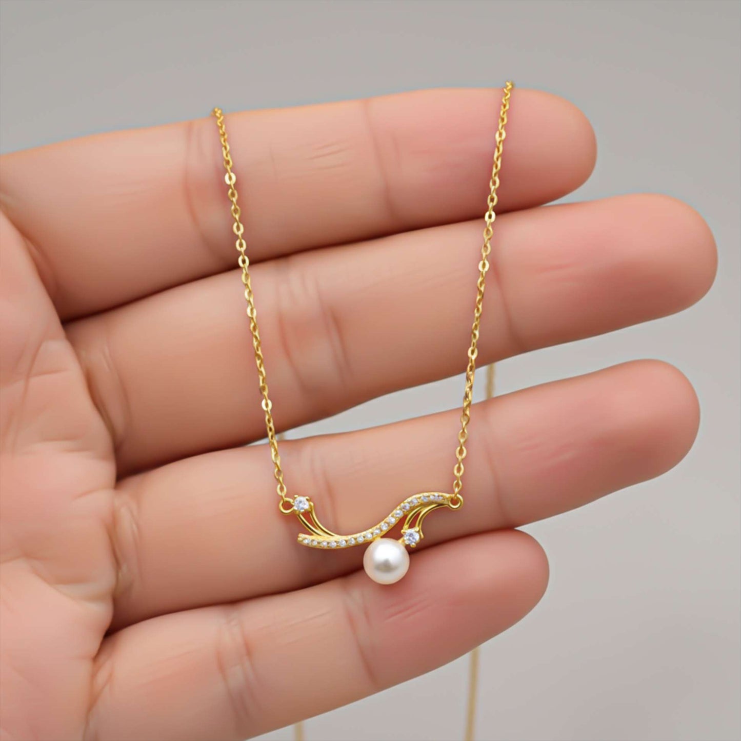 Silver Wave Pearl Necklace