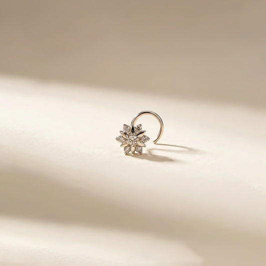 Silver Floral Cluster CZ Nose Pin for Women