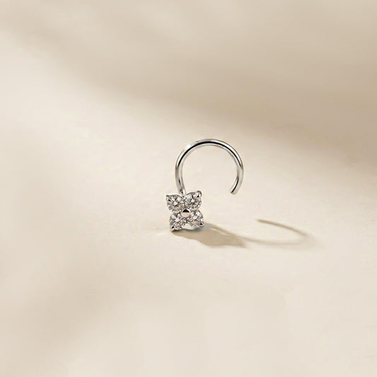 Silver Floral CZ Nose Pin for Women