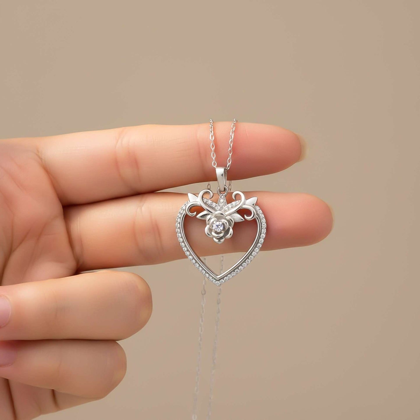 Silver Heart Flower Style Love Pendant