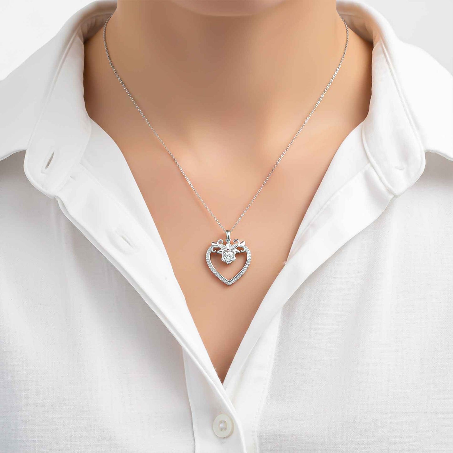 Silver Heart Flower Style Love Pendant