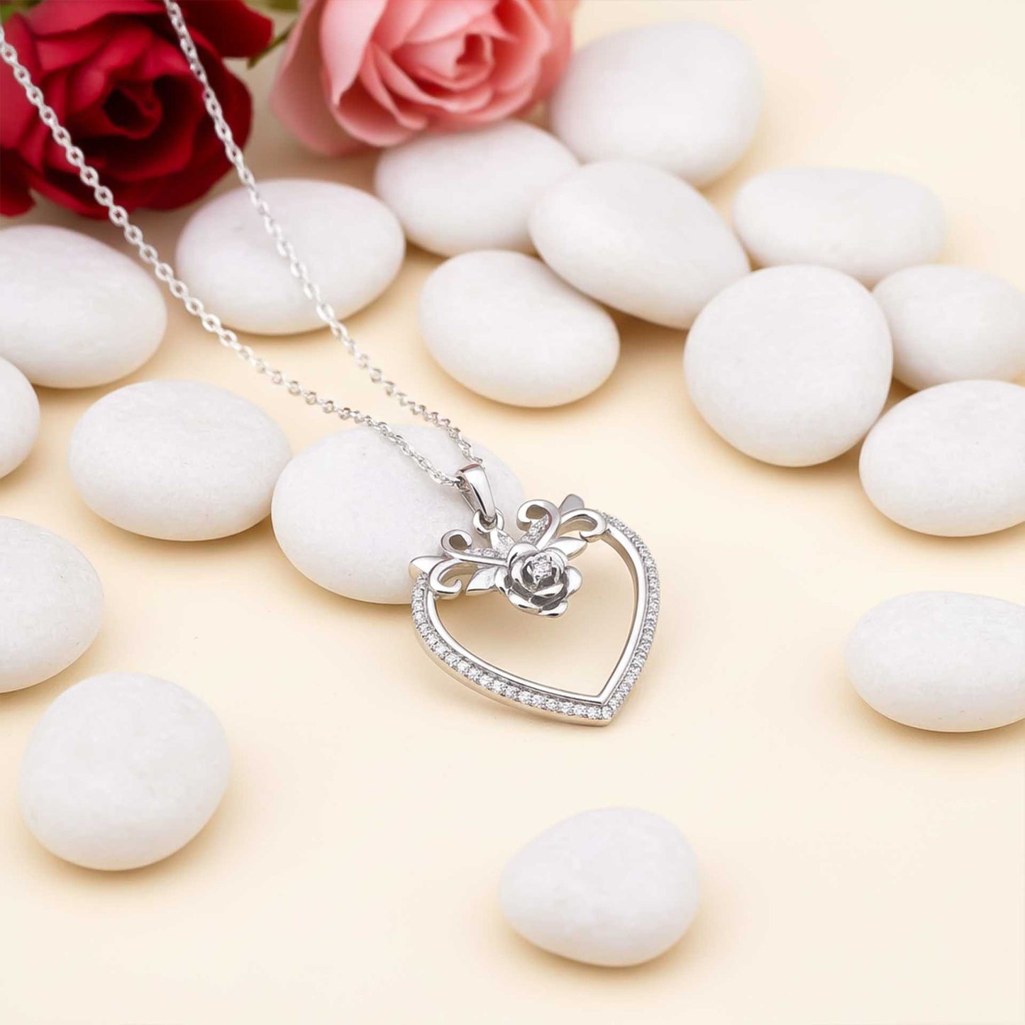 Silver Heart Flower Style Love Pendant