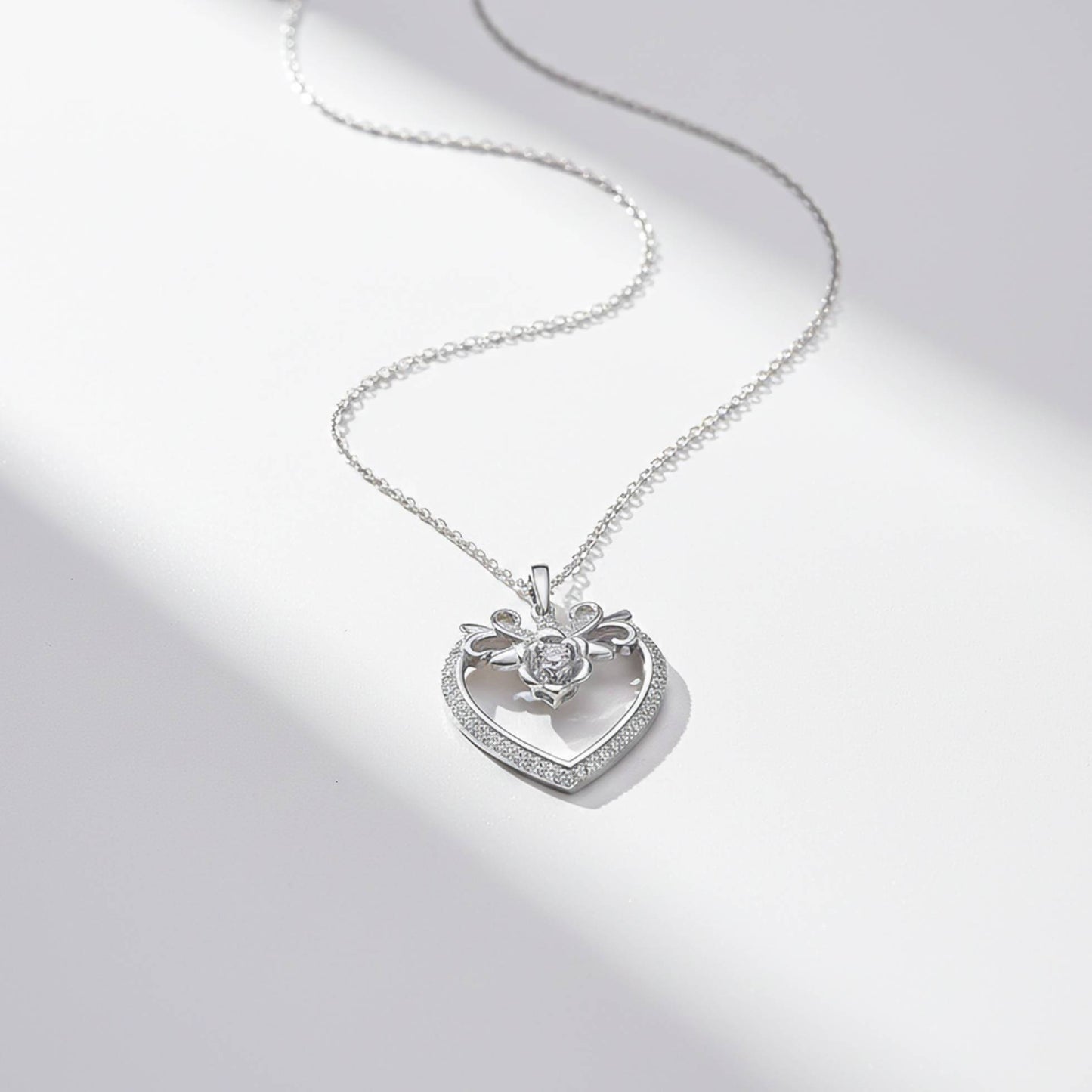 Silver Heart Flower Style Love Pendant