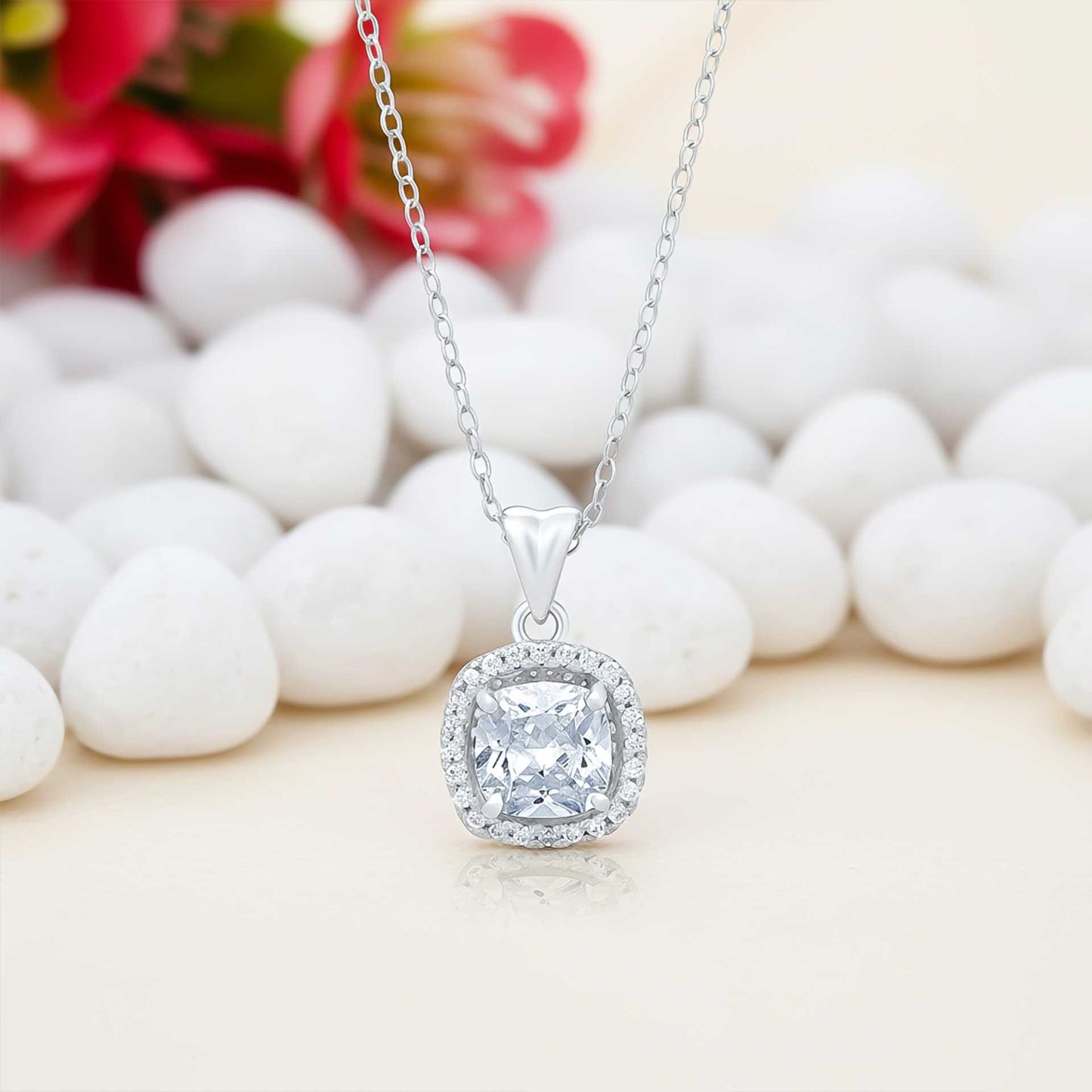 Silver Round Halo Pendant
