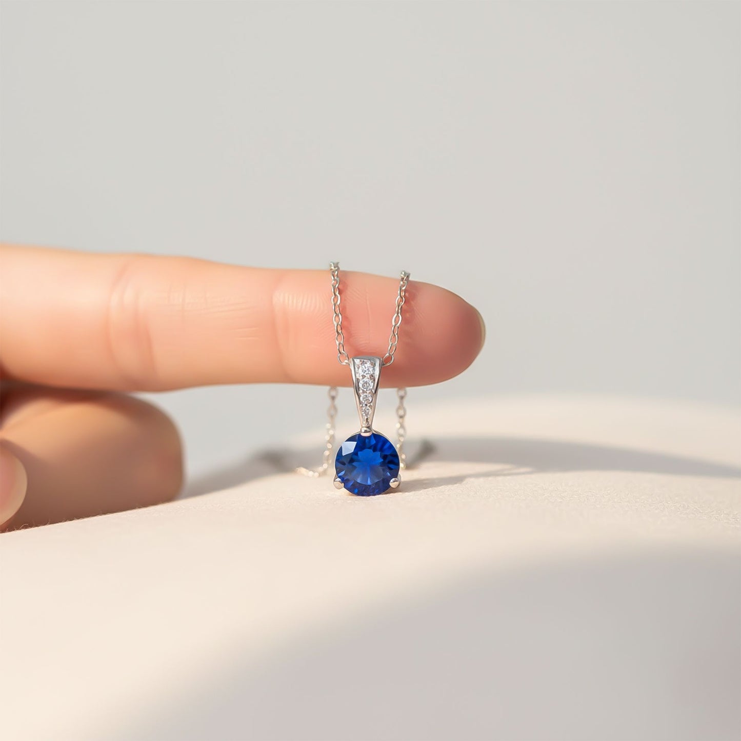 Silver Blue Sapphire & Cubic Zirconia Gemstone Pendant