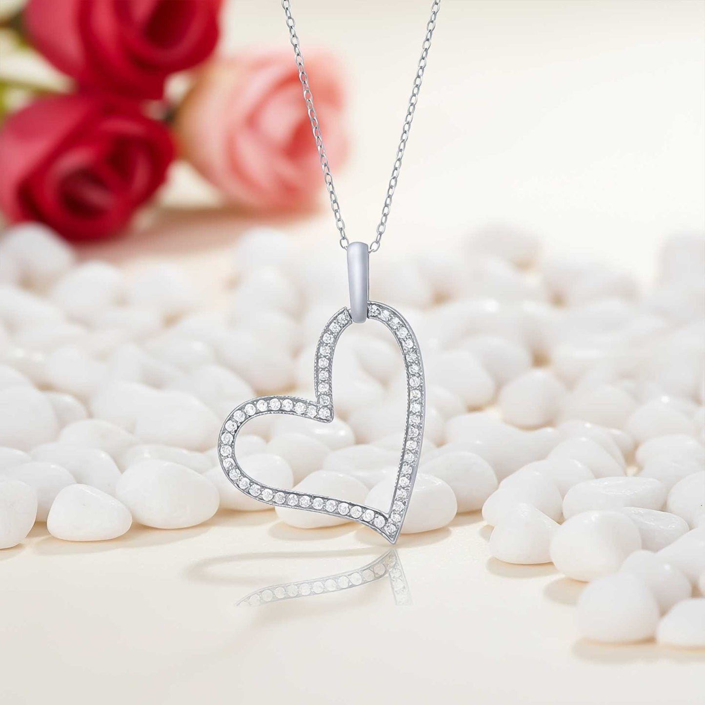 Silver Cubic Zirconia Heart love Pendant