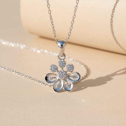 Sterling Silver CZ Floral Pendant
