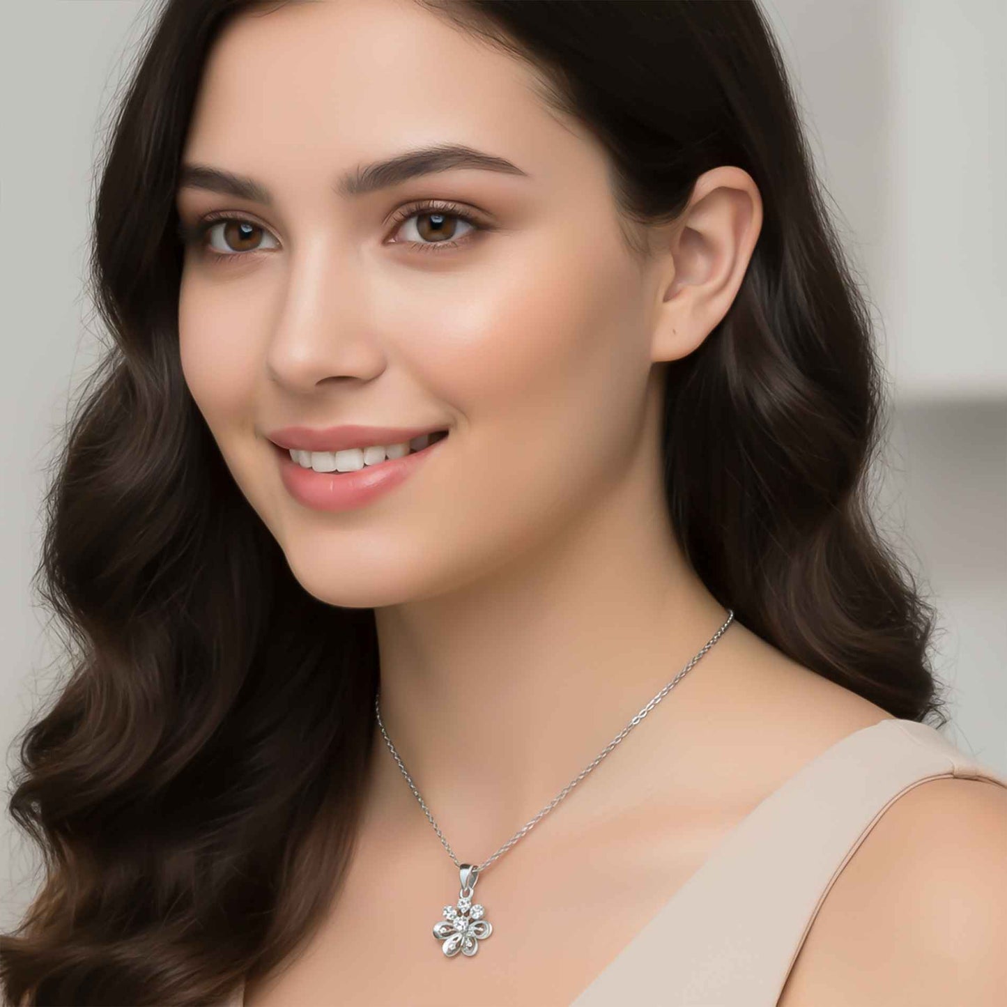 Sterling Silver CZ Floral Pendant