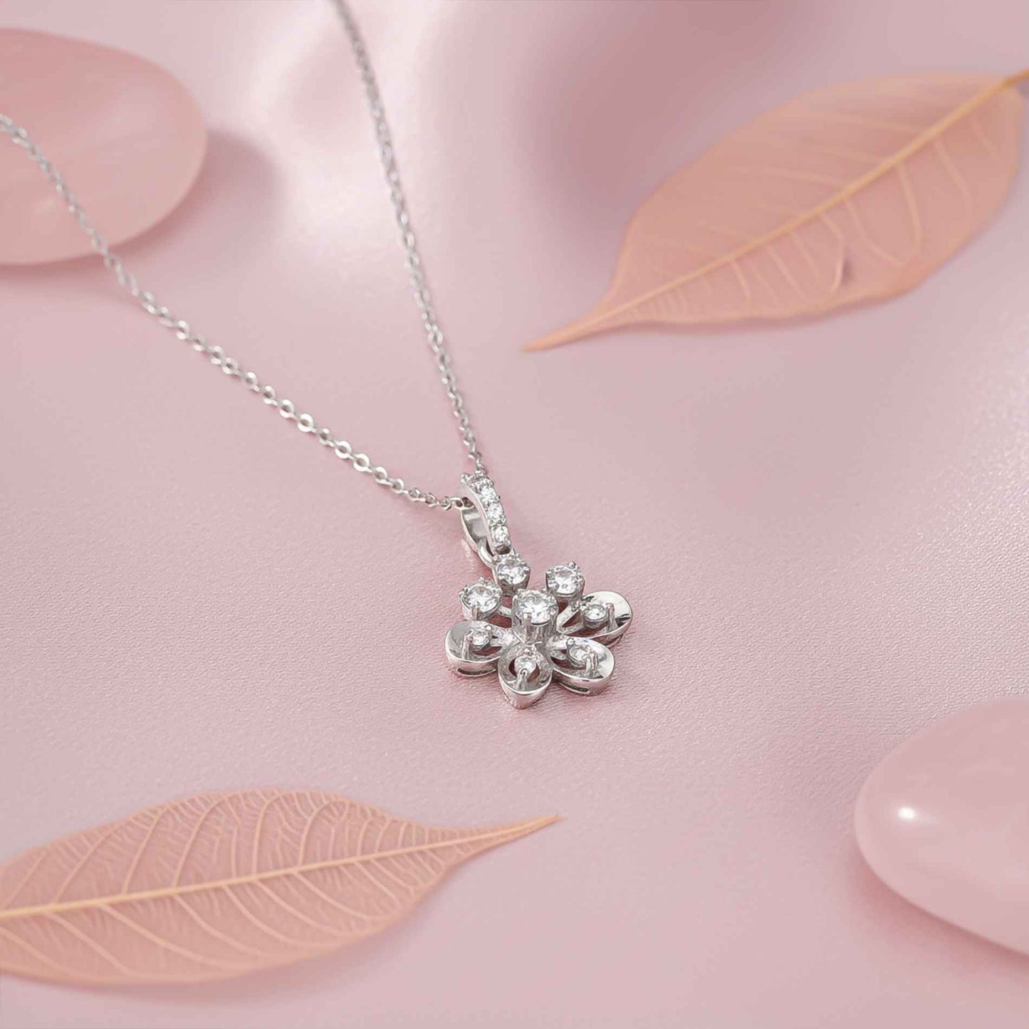 Sterling Silver CZ Floral Pendant