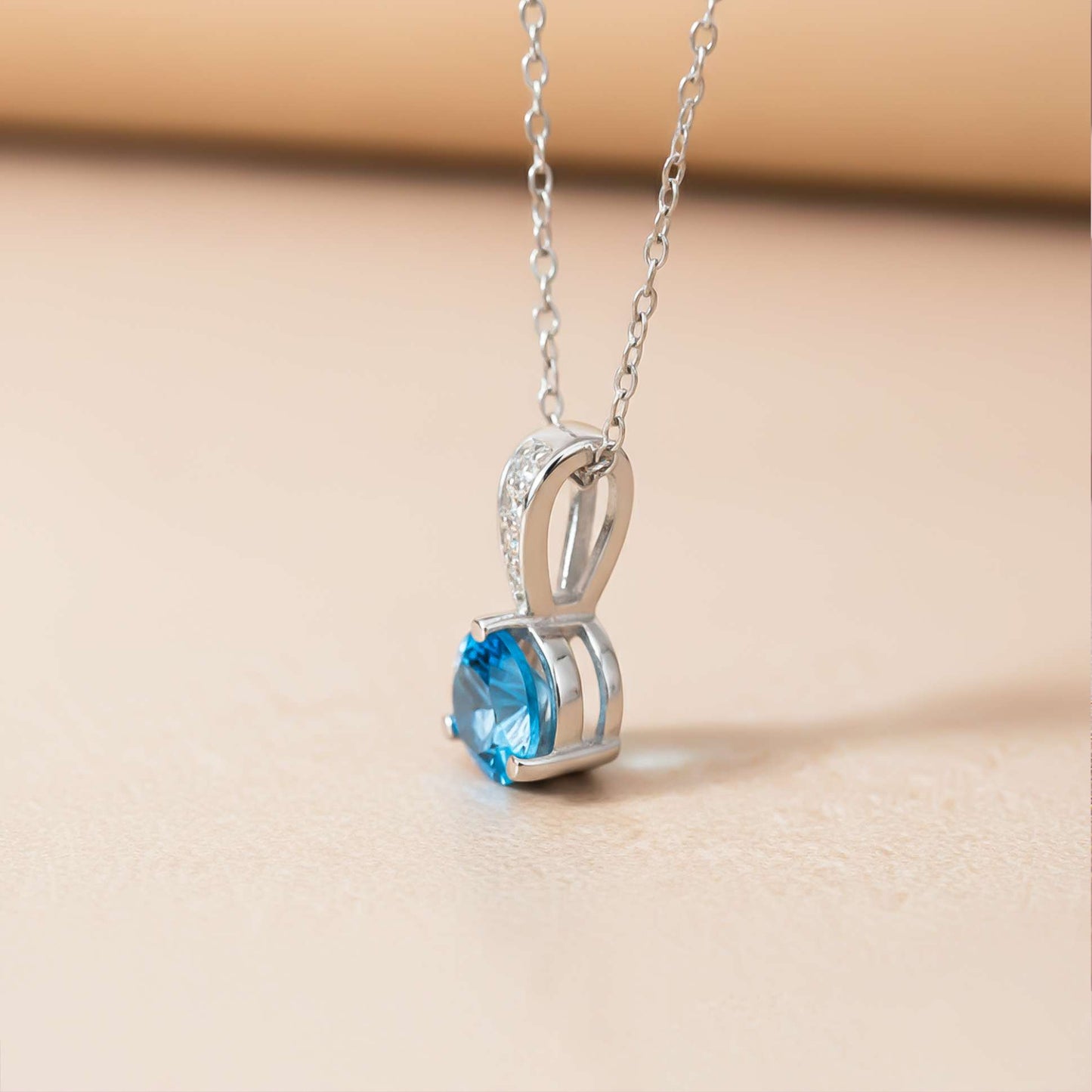 Silver Blue Topaz Solitaire Pendant