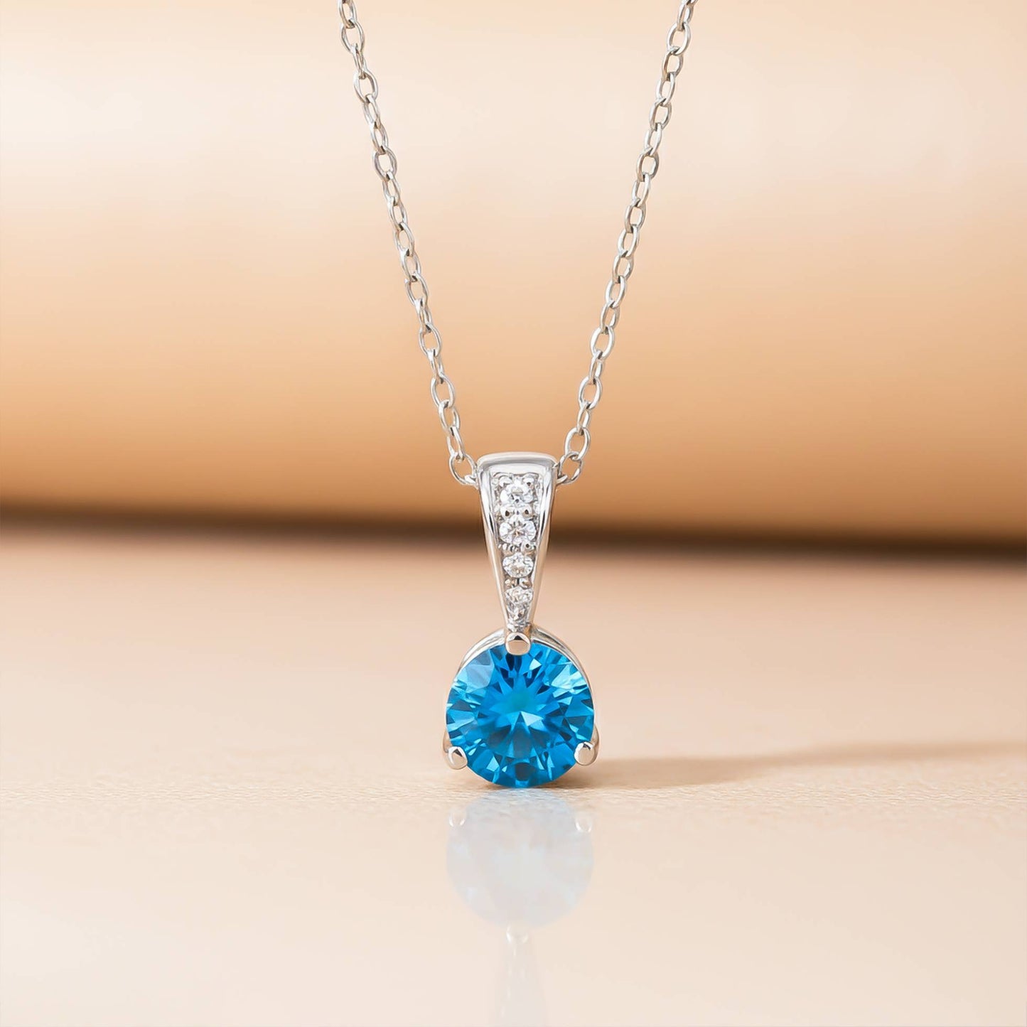 Silver Blue Topaz Solitaire Pendant