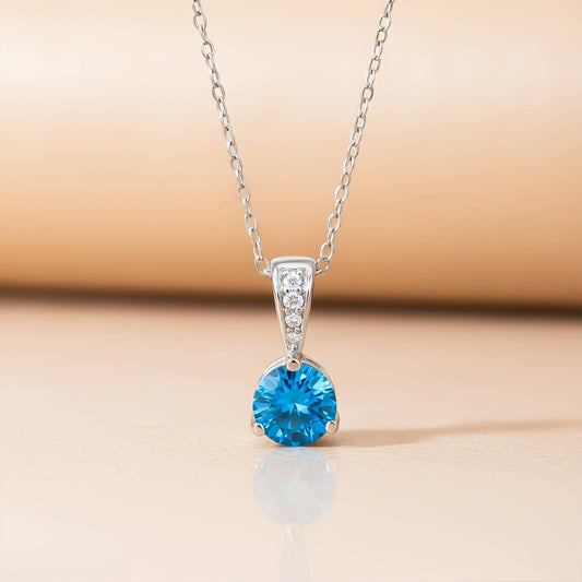 Silver Blue Topaz Solitaire Pendant