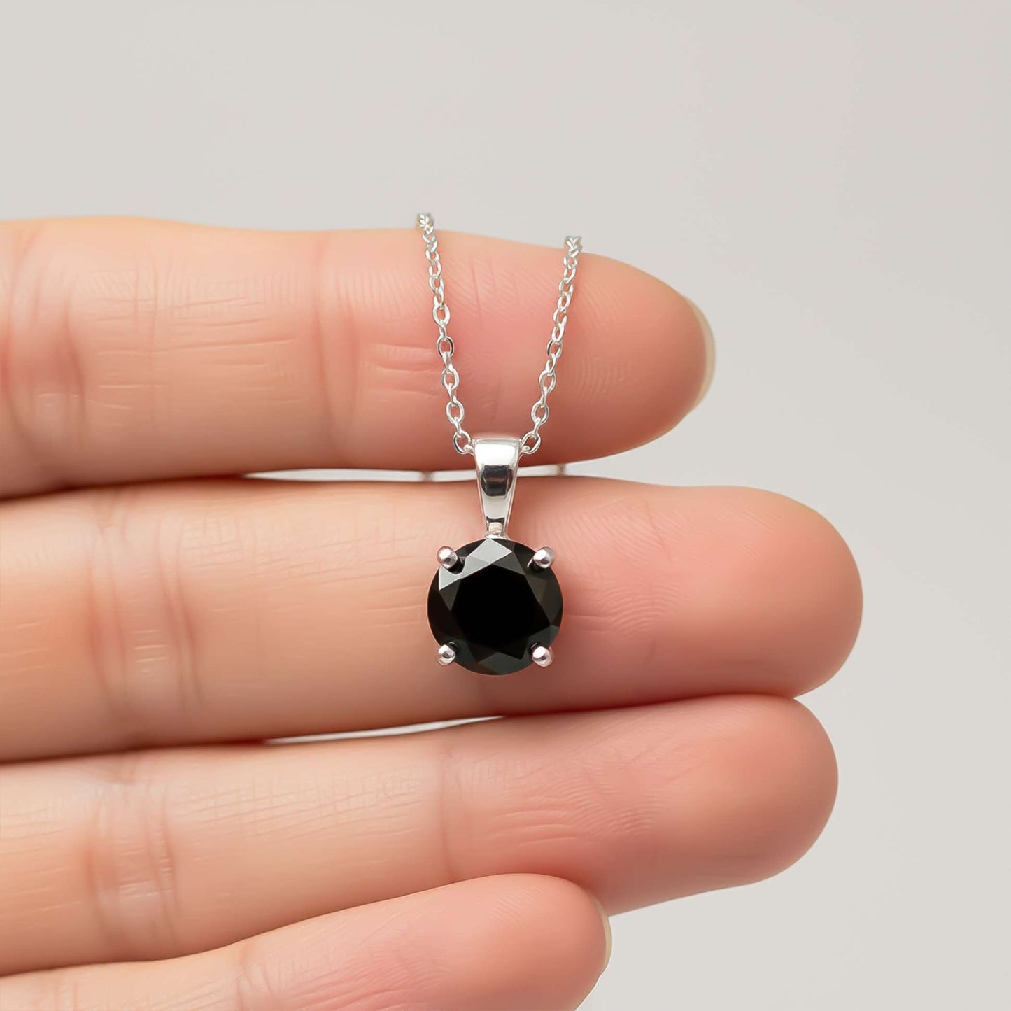 Silver Classic Round Black Diamond Solitaire Pendant