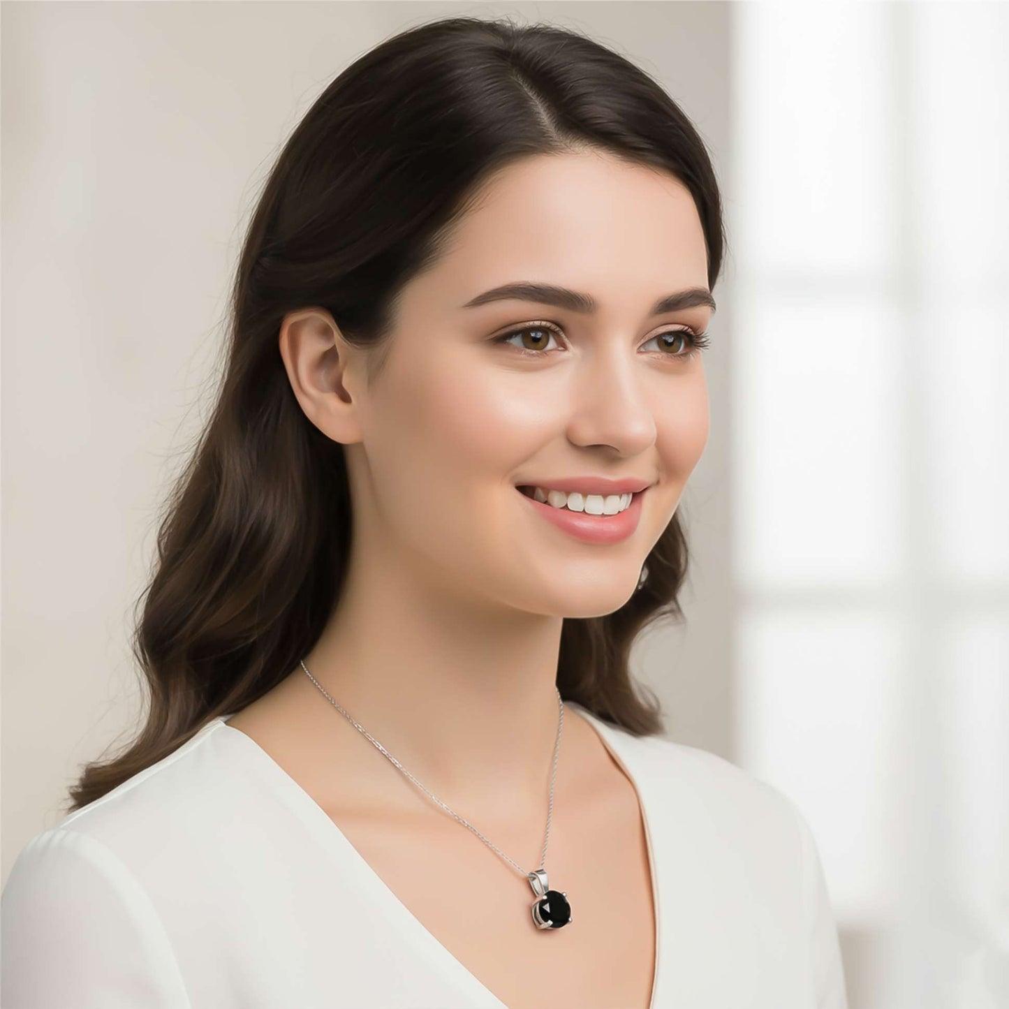 Silver Classic Round Black Diamond Solitaire Pendant