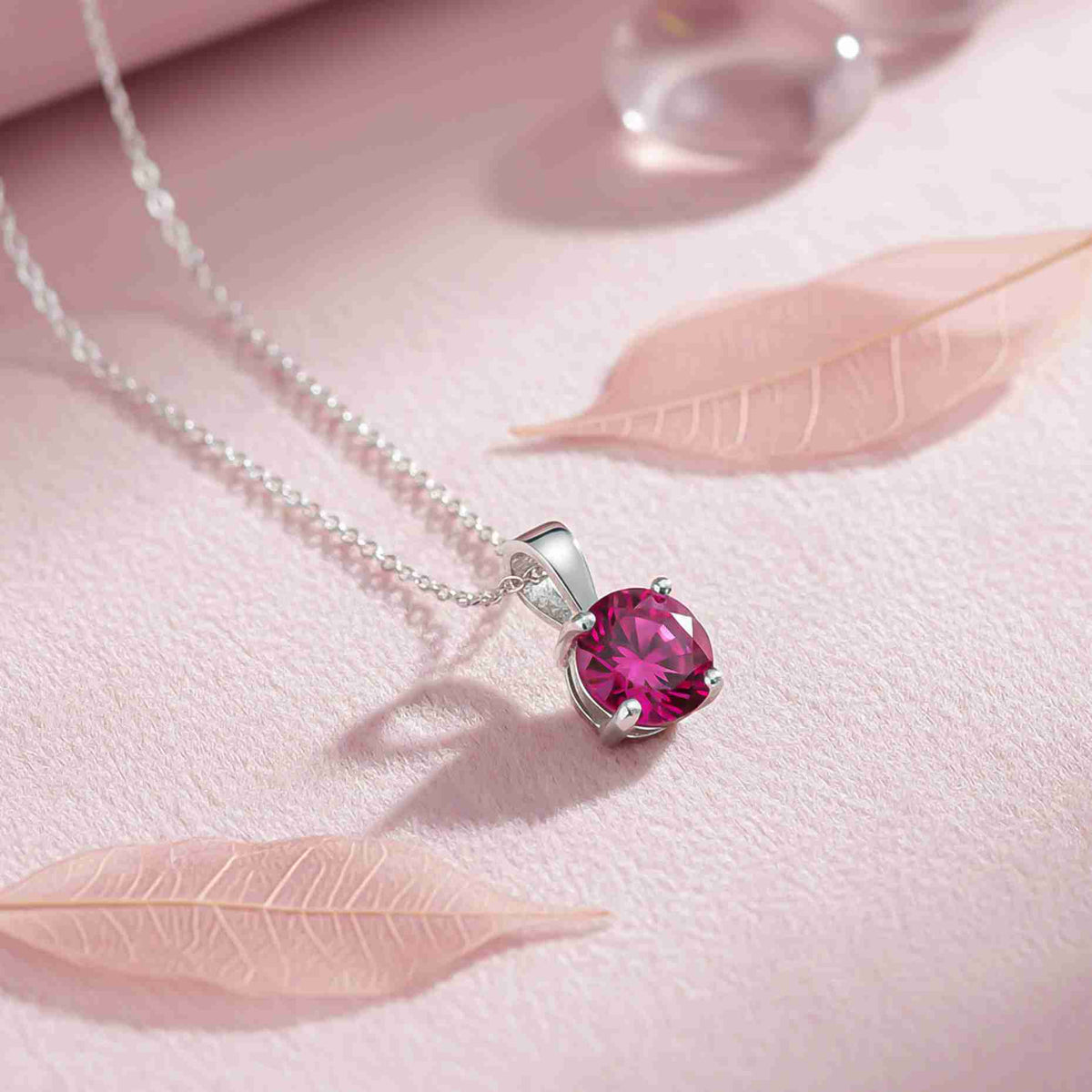 Silver Round Cut Pink Ruby Sterling Silver Pendant Gold Vermeil (2.5 Micron) - side view