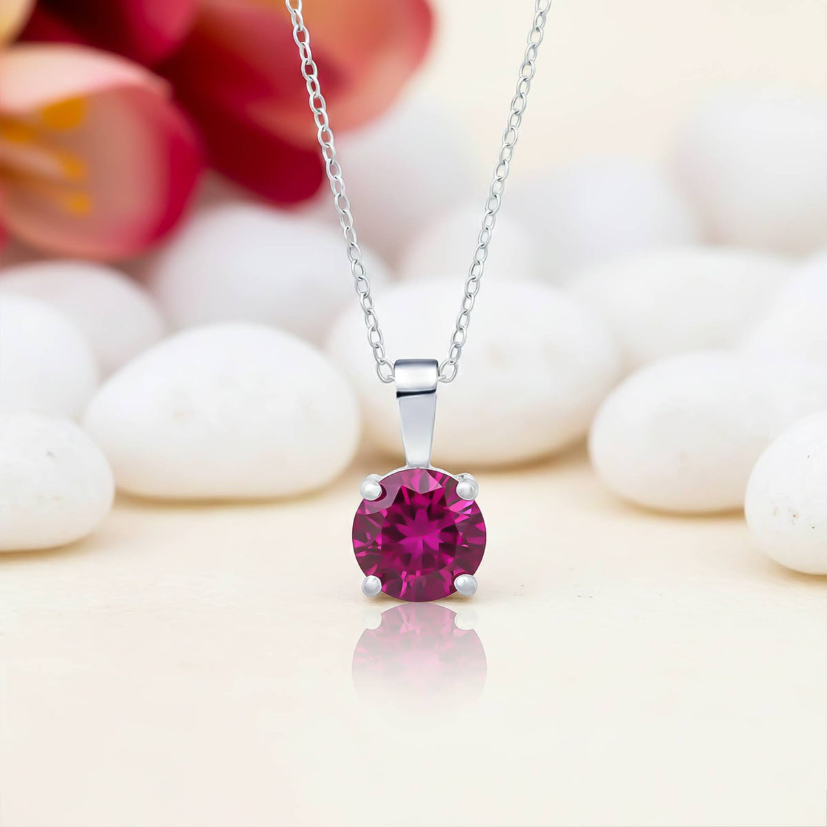 Silver Round Cut Pink Ruby Sterling Silver Pendant Gold Vermeil (2.5 Micron) - alternate view