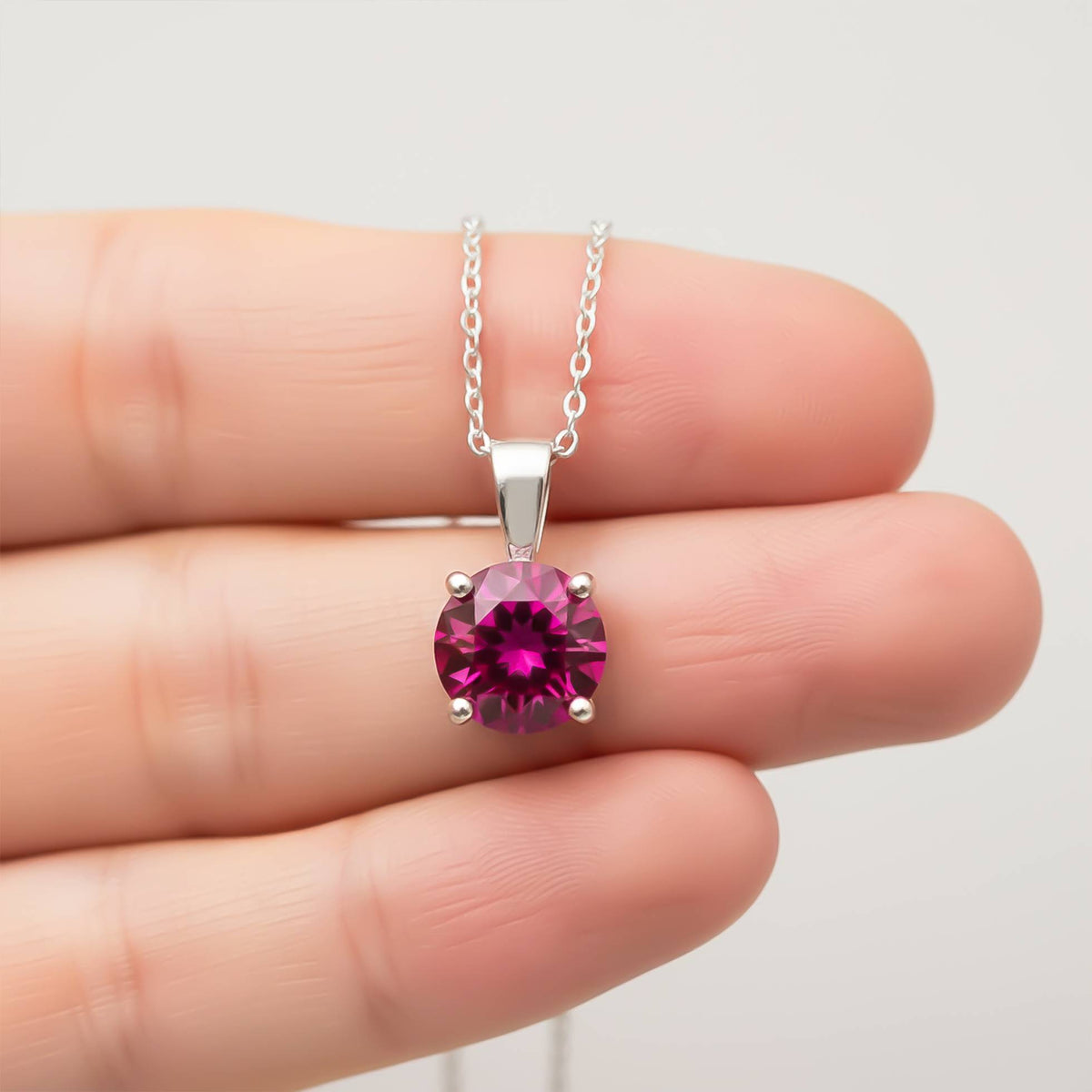 Silver Round Cut Pink Ruby Sterling Silver Pendant Gold Vermeil (2.5 Micron) - close up