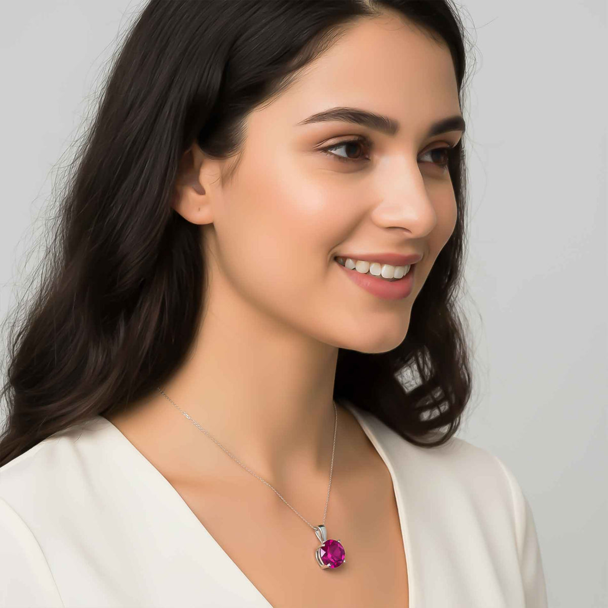 Silver Round Cut Pink Ruby Sterling Silver Pendant Gold Vermeil (2.5 Micron) - jewelry detail