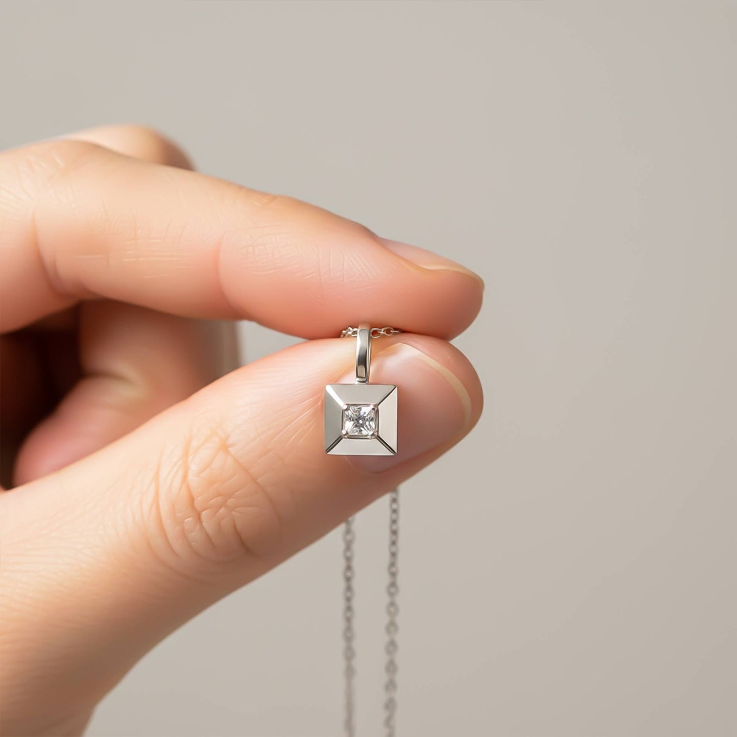 Silver Princess Cut Solitaire Diamond Pendant