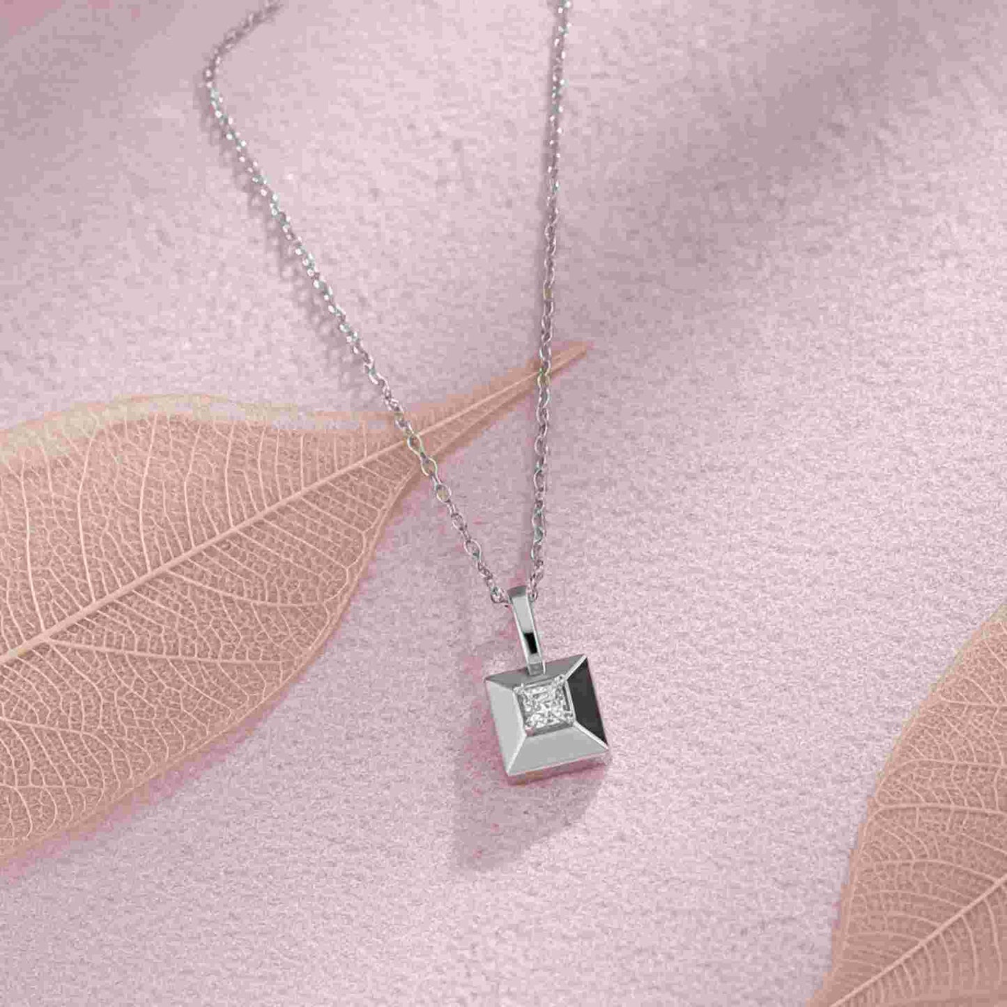 Silver Princess Cut Solitaire Diamond Pendant