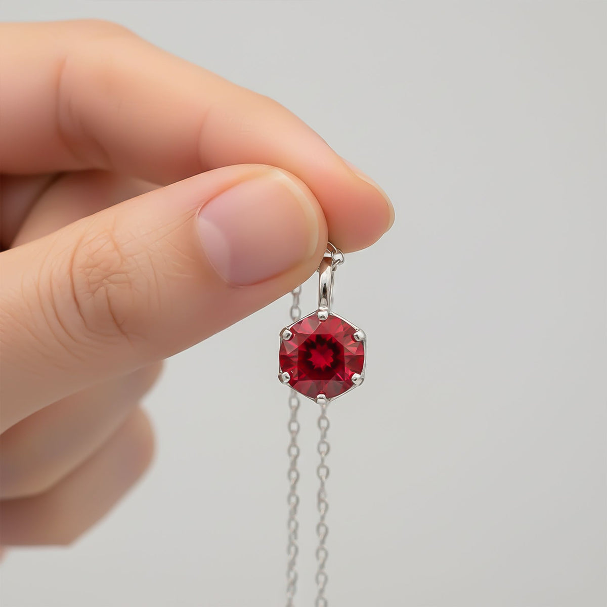 Silver Solitaire Red Ruby Pendant Gold Vermeil (2.5 Micron) - close up