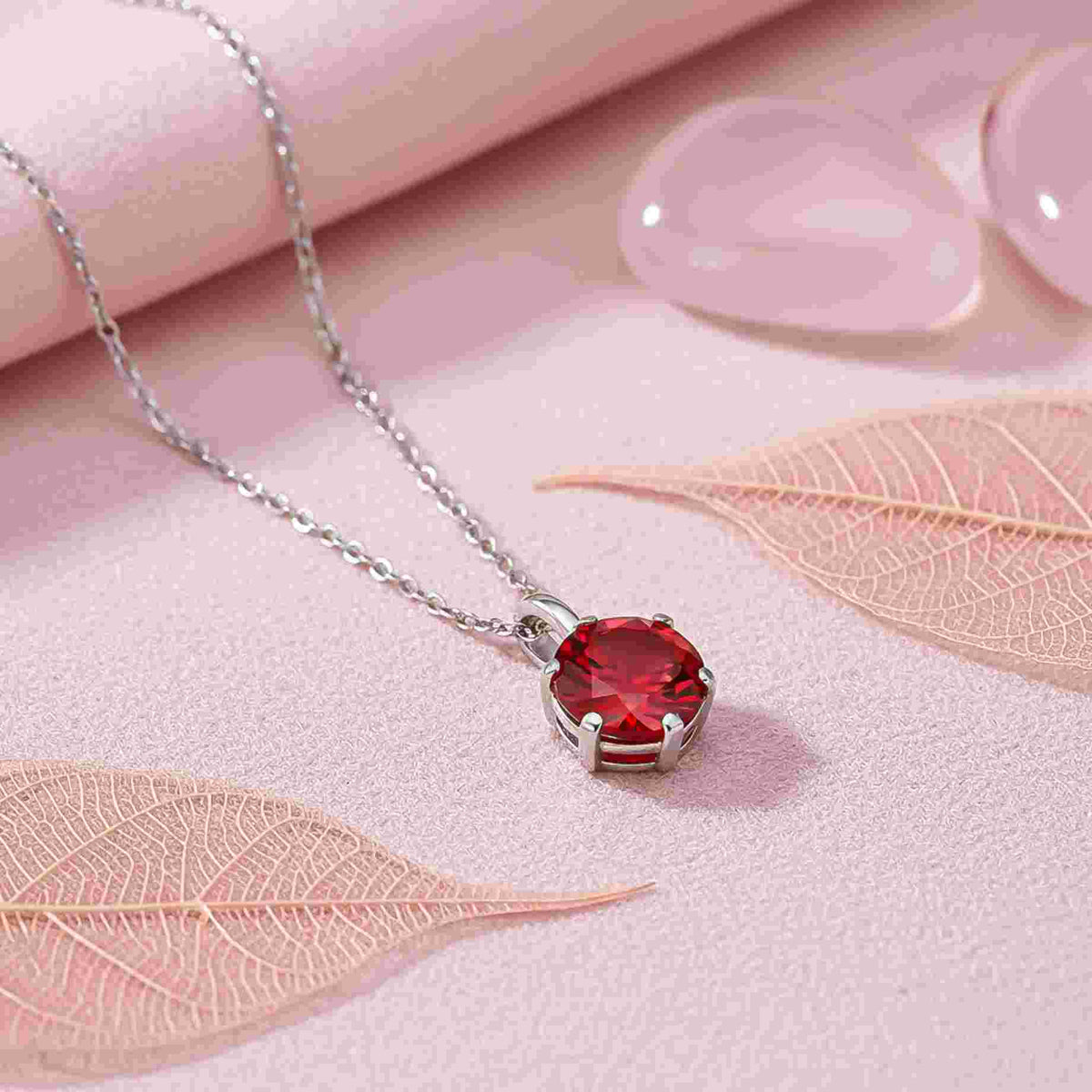 Silver Solitaire Red Ruby Pendant Gold Vermeil (2.5 Micron) - side view