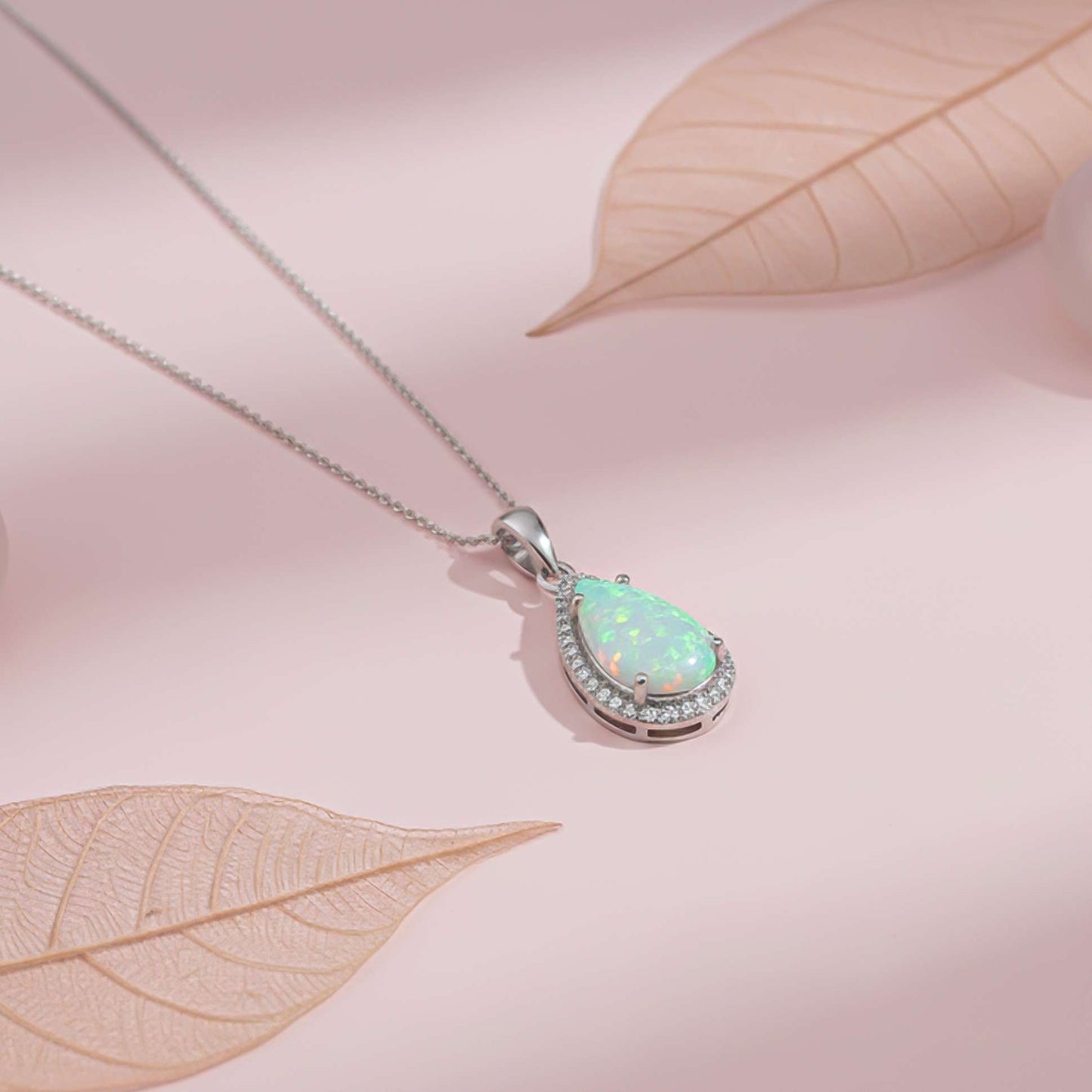 Sterling Silver White Opal Teardrop Pendant