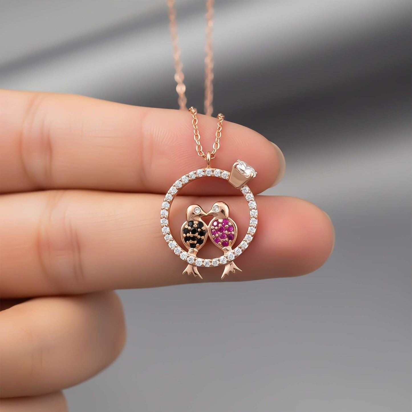 Sterling Silver Love Birds Couple Gift Necklace