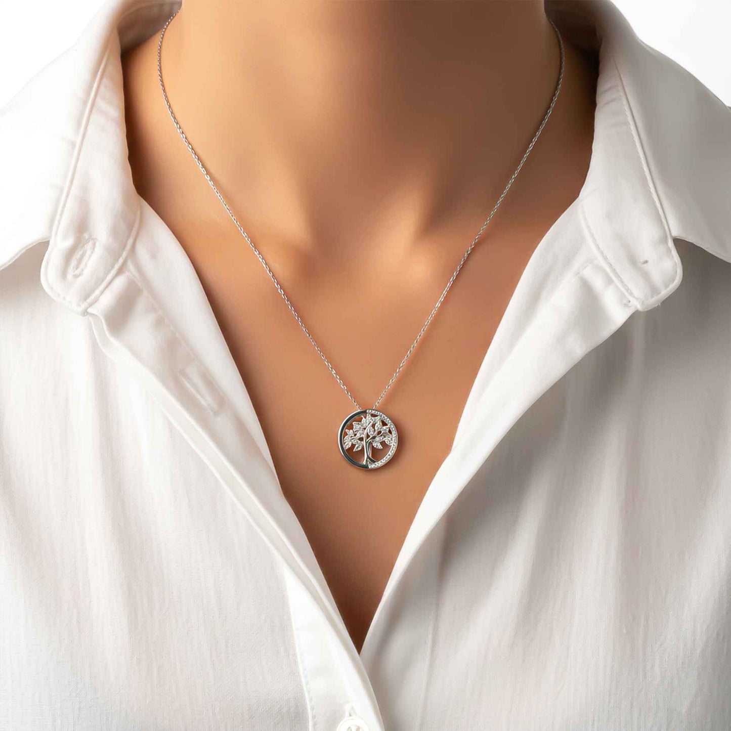 Silver Tree Circle Pendant
