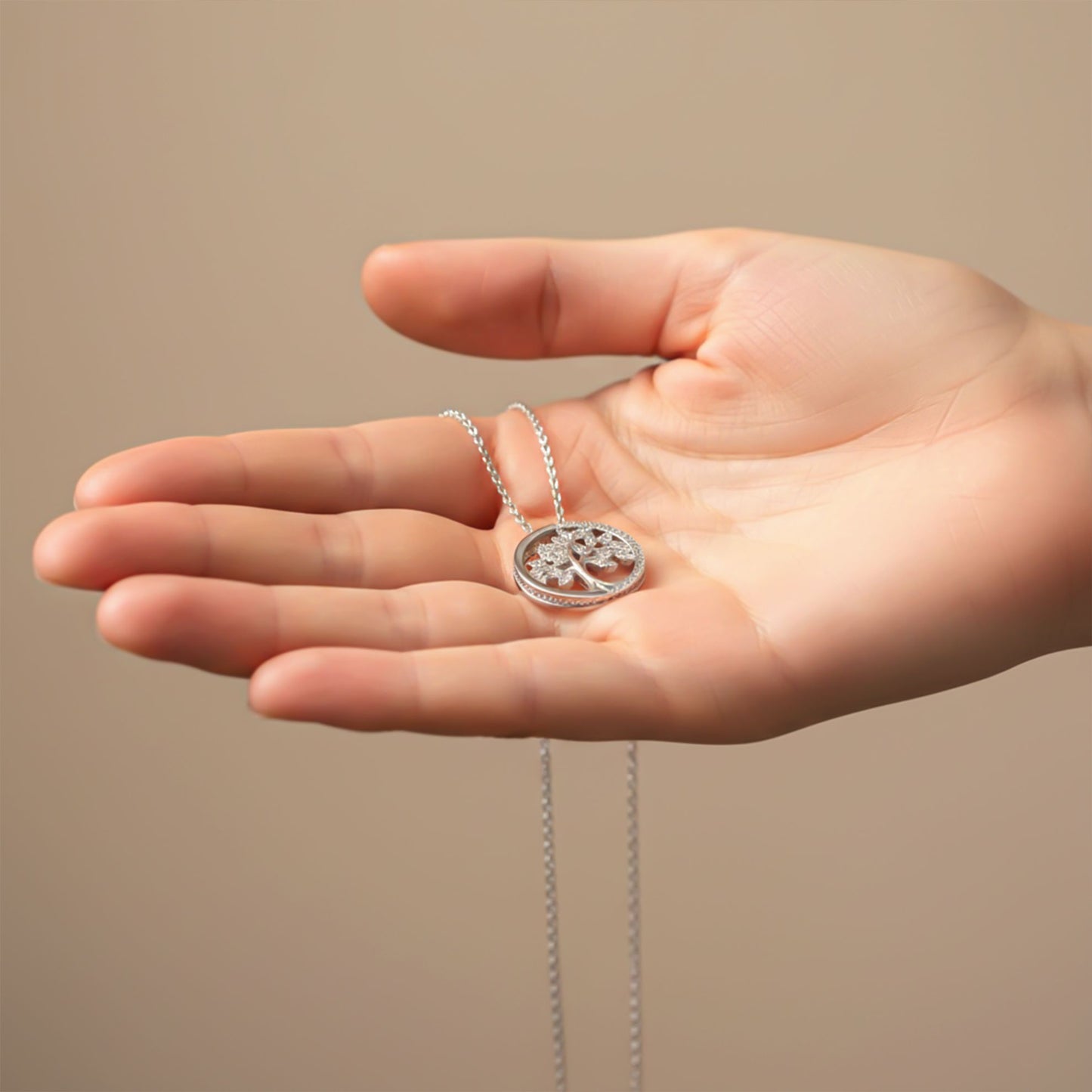 Silver Tree Circle Pendant