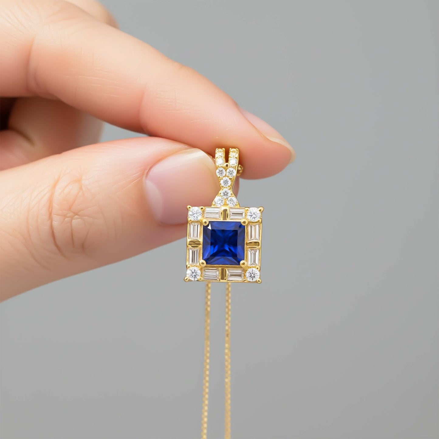 Silver Square Vintage Princess Pendant Gold Vermeil (2.5 Micron)