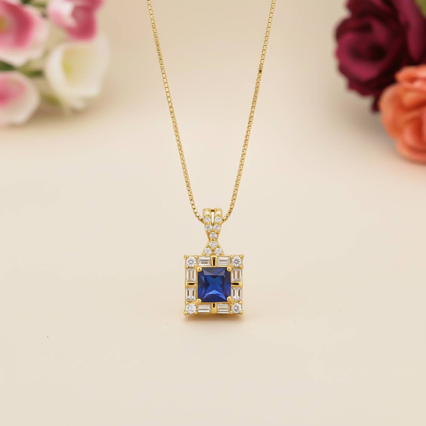 Silver Square Vintage Princess Pendant Gold Vermeil (2.5 Micron)